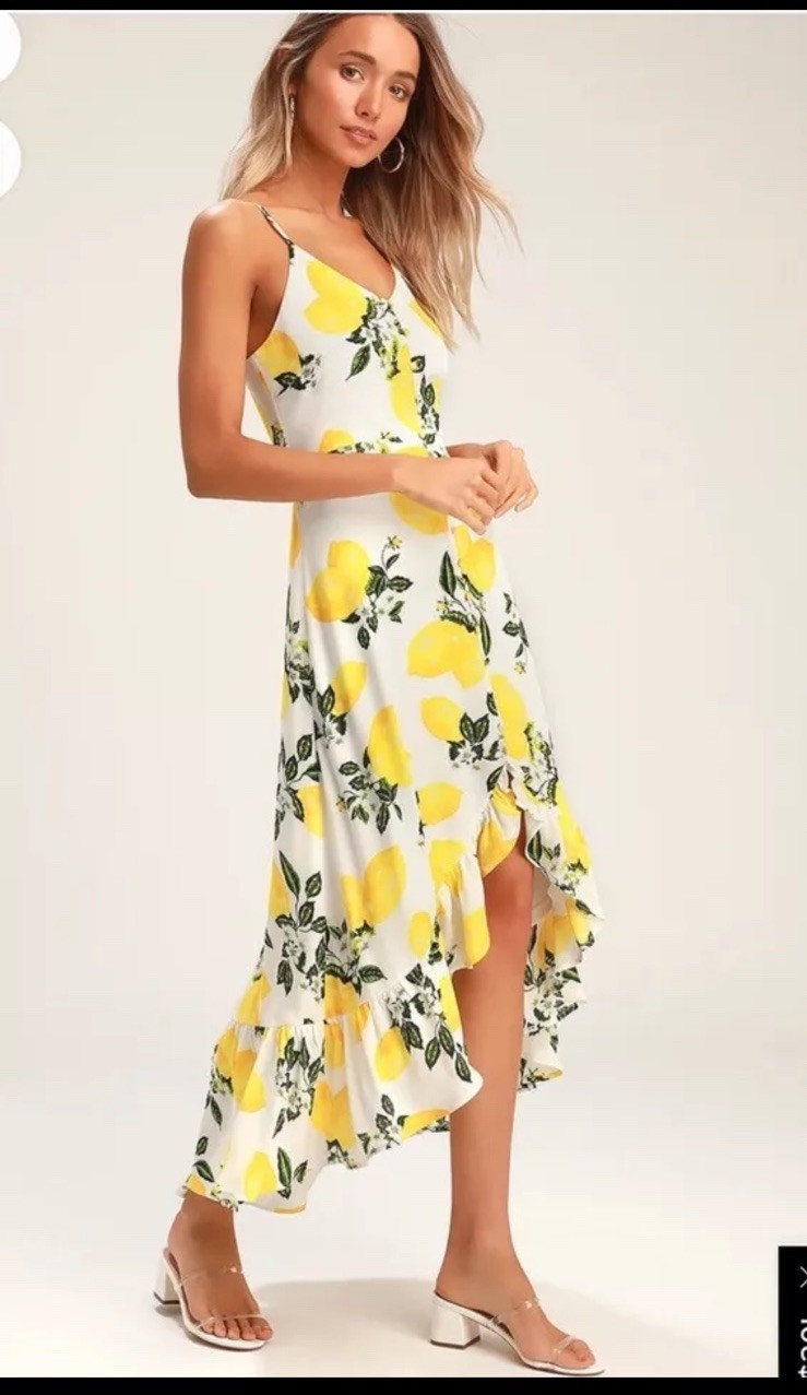 NEW! Lulus Afternoon Air Lemon Dress Anthropologie Ruffle Large ModCloth
