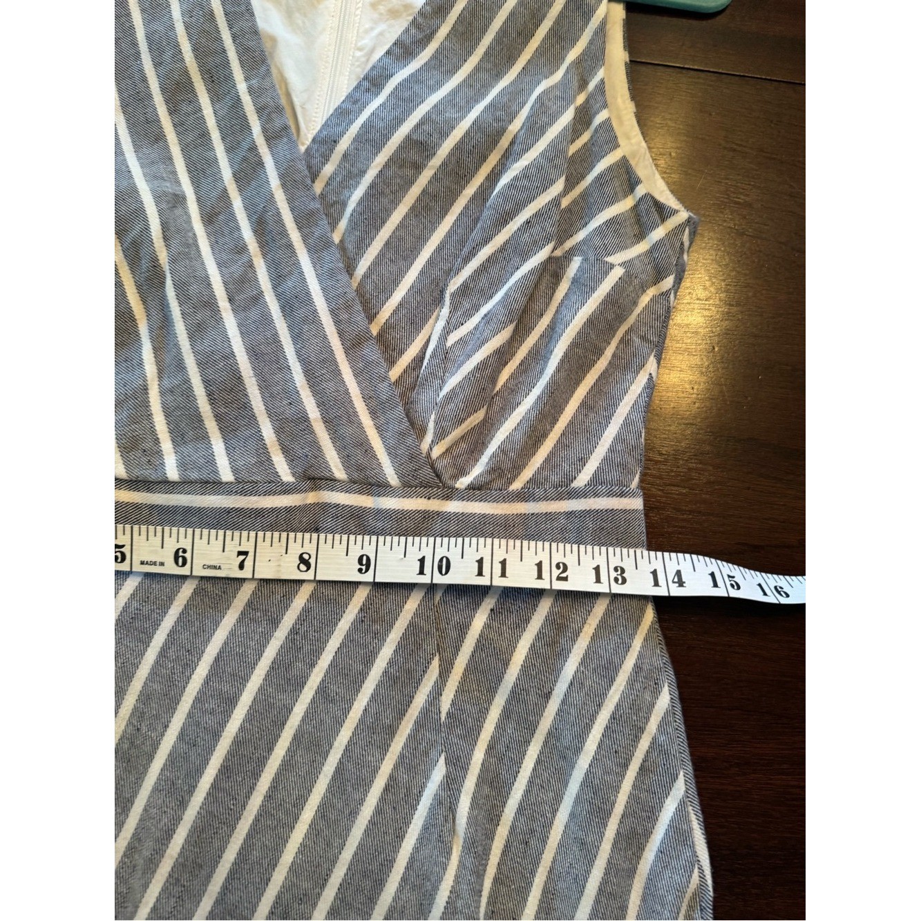Banana Republic womens Gray & White Striped Classic Midi Wrap Dress linen blend