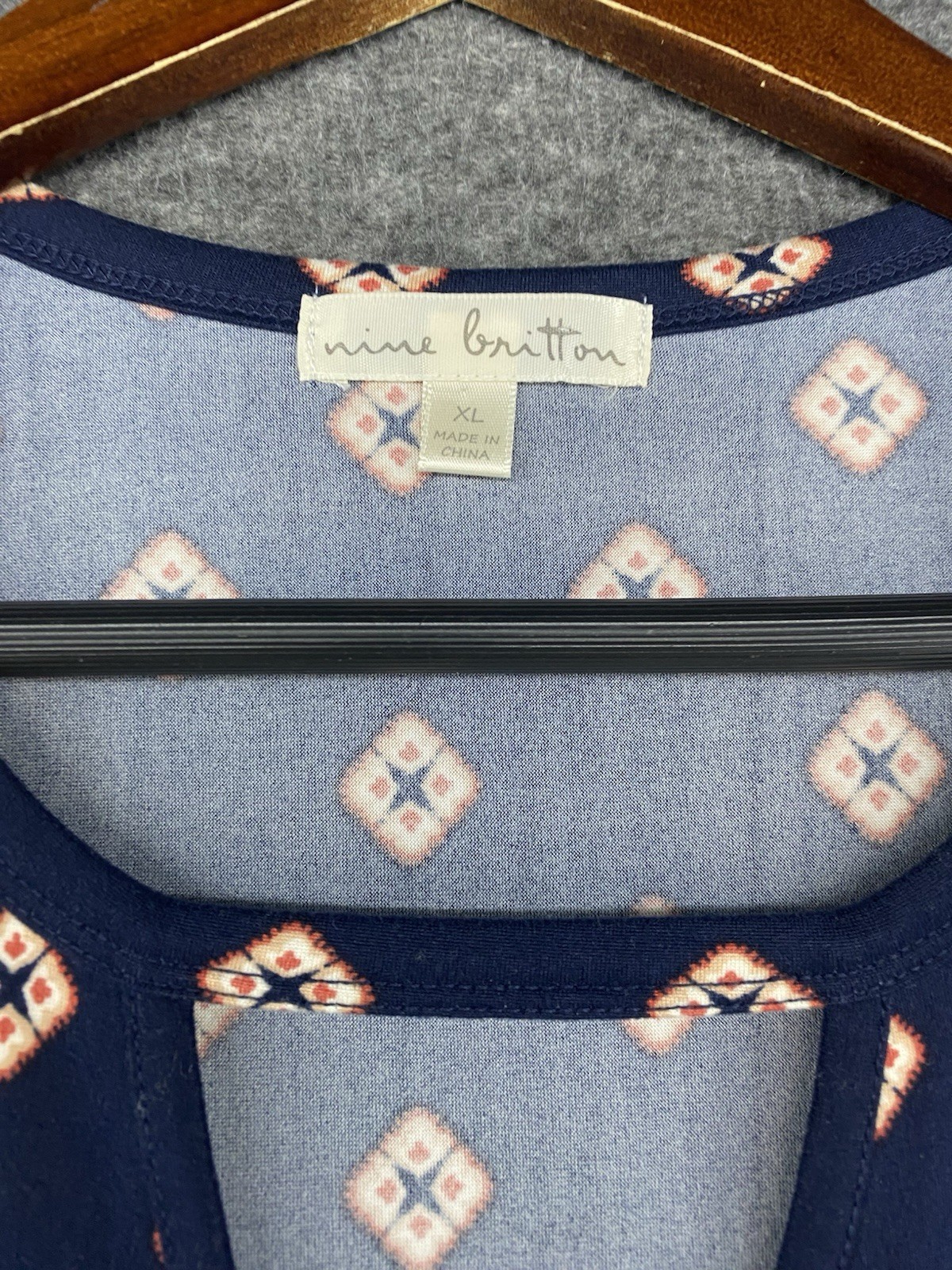 Nine Britton Blue Pink Geometric Boho Print Keyhole Neckline Dress Size XL