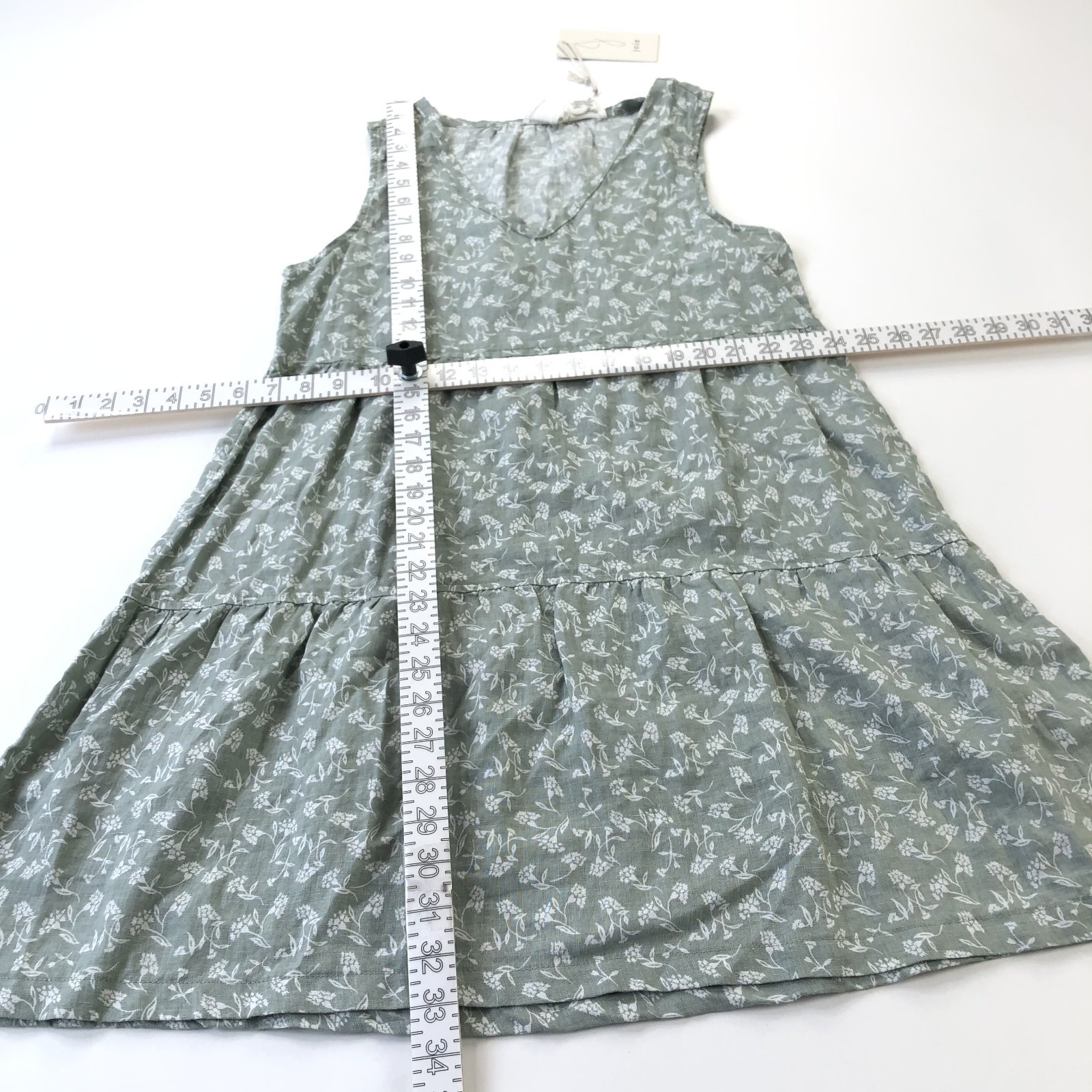 Joie NEW Small 100% Linen A-Line Above Knee Mini Dress Green White