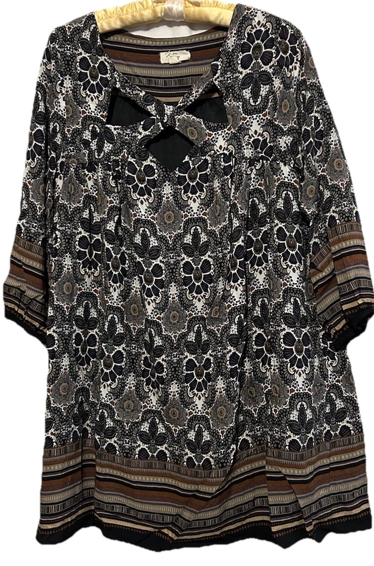 Entro Dress S Flowy Rayon Floral Cottagecore Boho Hippie A-Line Criss Cross Neck