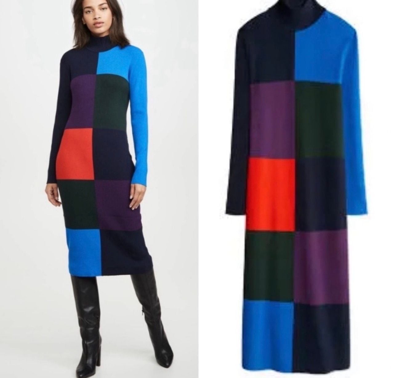Tory Sport Colorblock Ribbed Knit Midi Dress