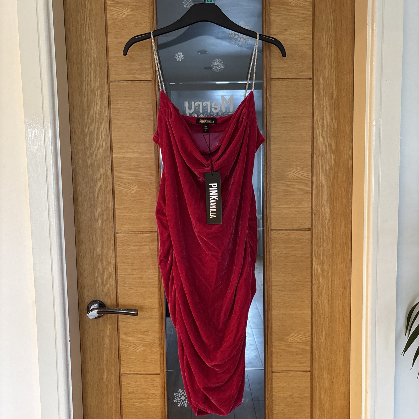 Pink Vanilla Women’s Diamante Strapped Pink Dress, Velor, Size 12.