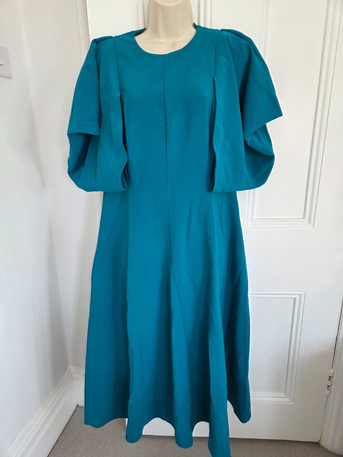 Roksanda Adele cape sleeve Teal Blue crepe midi dress UK 16
