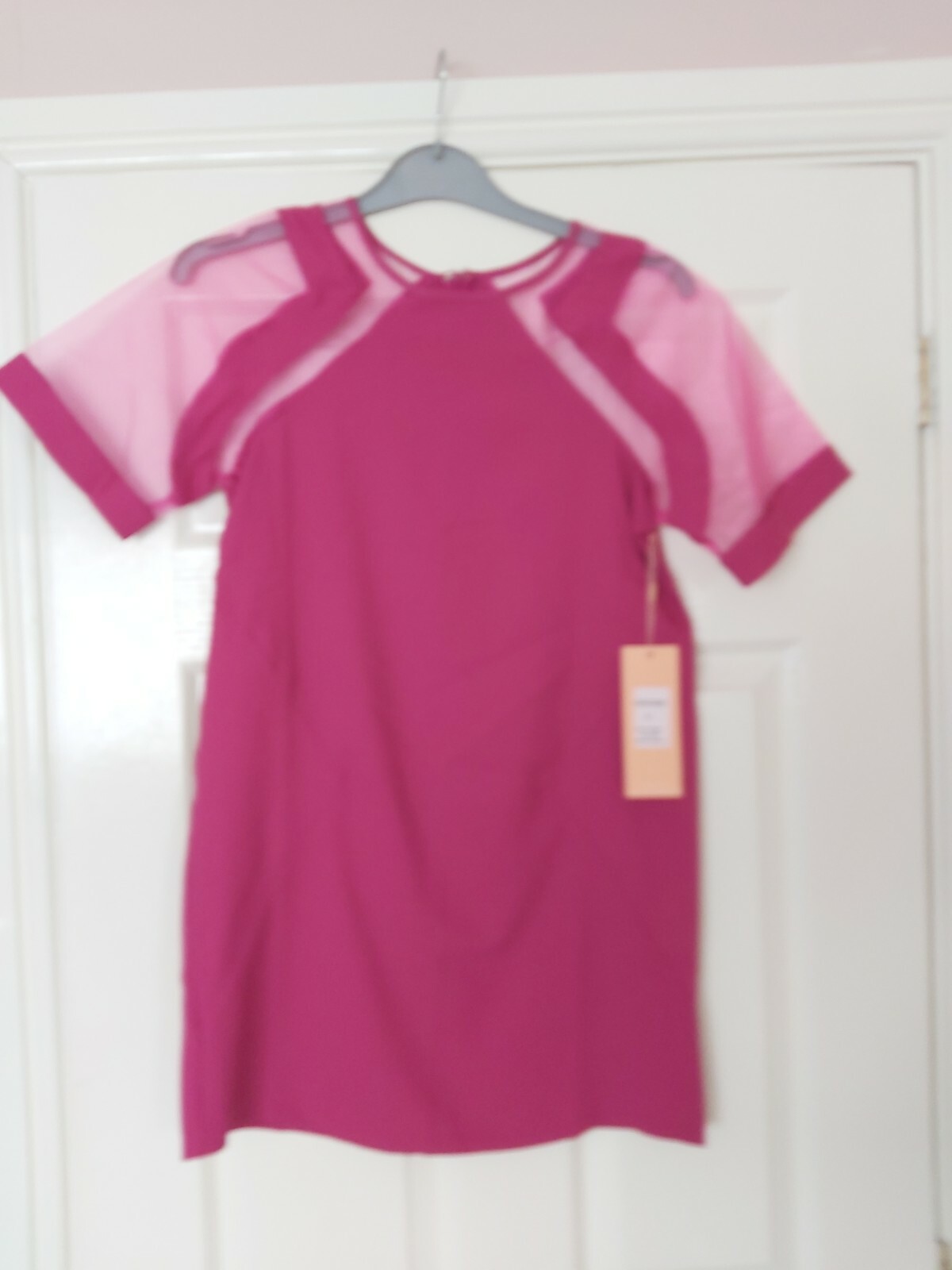 D50 WOMANS GINGER FIZZ PINK SHORT SLEEVE MESH SHOULDER SHORT SHIFT DRESS UK 8