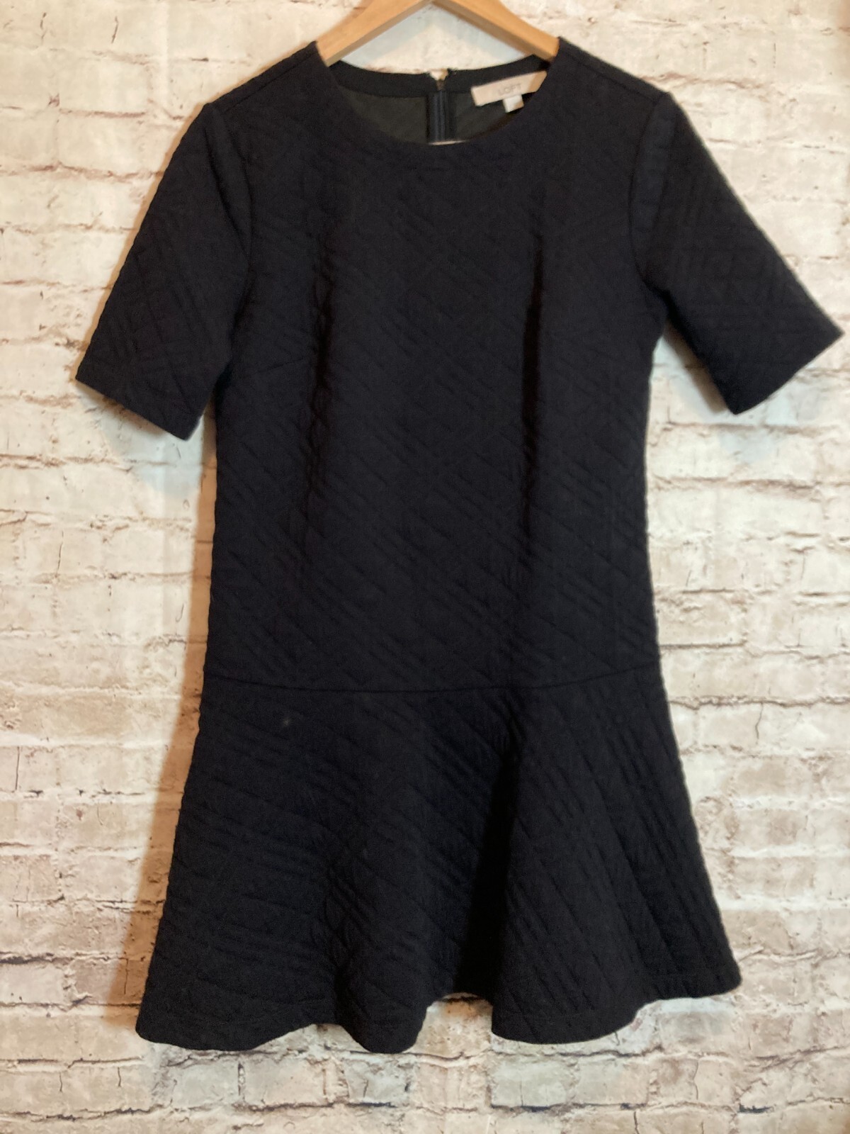 LOFT Quilted Dress Womens Small Black LBD Fit & Flare Cotton Stretch Capsule