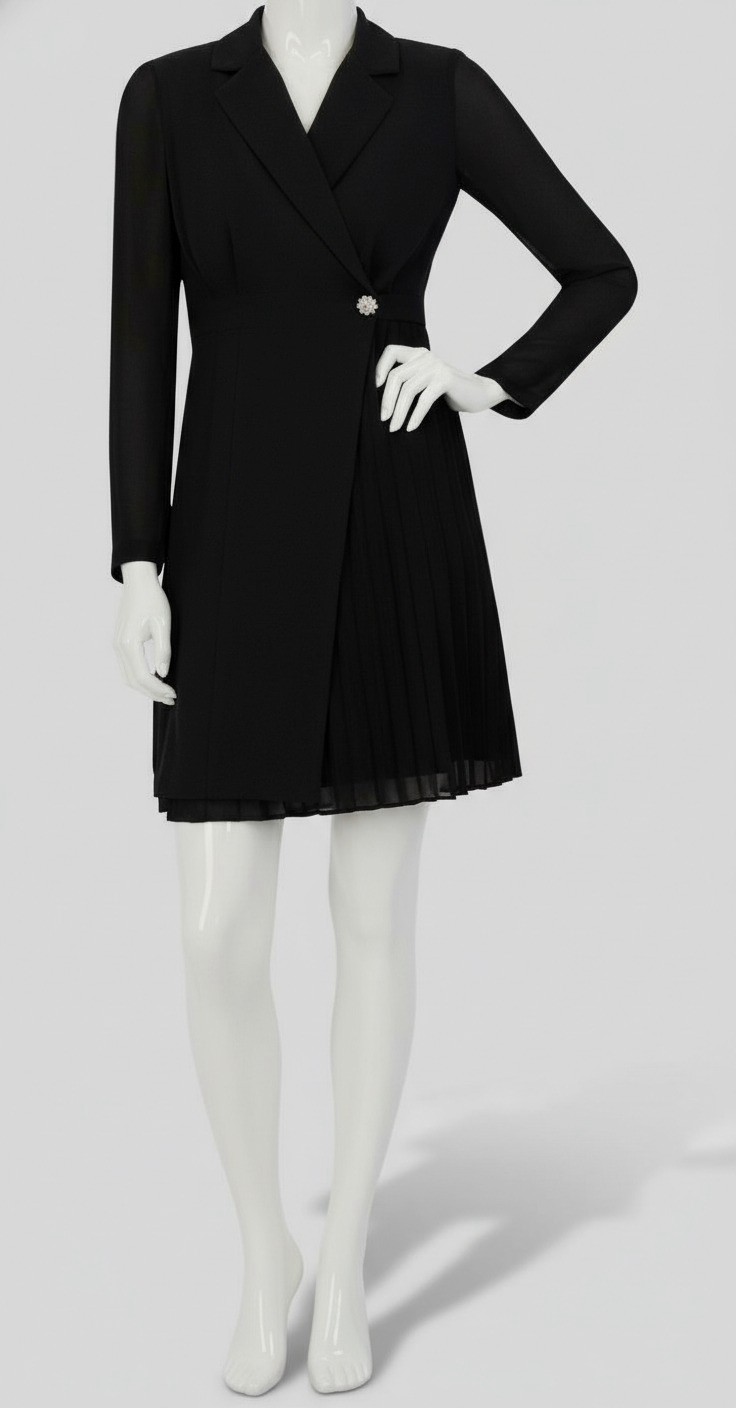 Vince Camuto Women’s Black Signature Lined Stretch Pleated Chiffon Dress Size 10