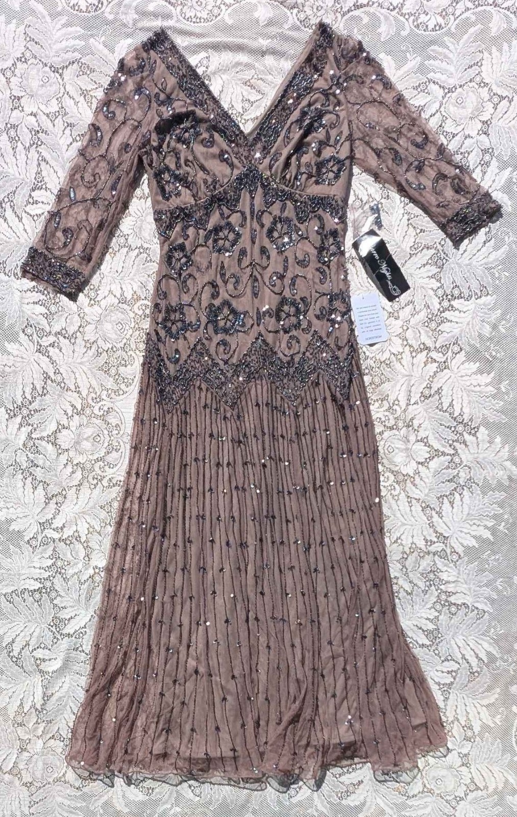 AS-IS NWT Pisaro Nights Gothic Art Deco 20s Flapper Beaded Sequin Evening Gown