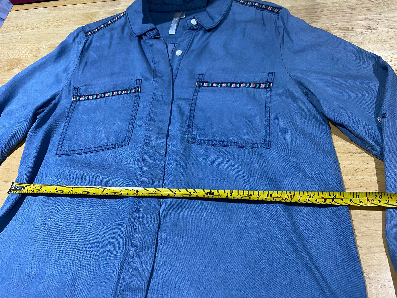 Seafolly Australia Long Sleeve Denim Shirt Dress w/ Embroidered Trim Women’s S
