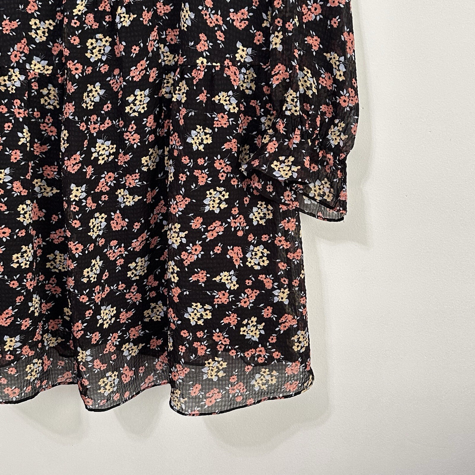 Free People Doll Pants Floral Mini Tunic Dress 10 3/4 Sleeve Lined Short Boho