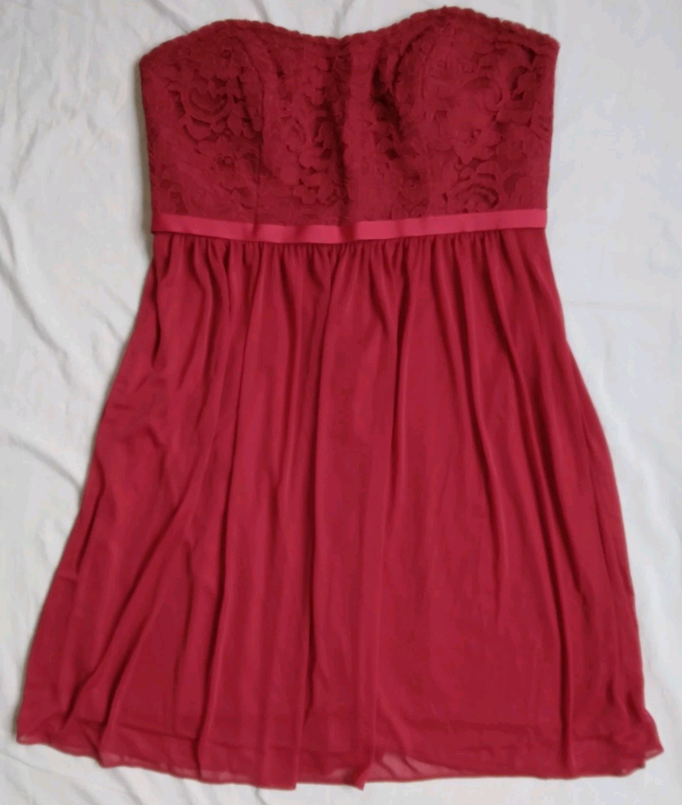 Red Bustier Strapless Dress Floral Lace Holiday Prom Party Elegant Women’s 12