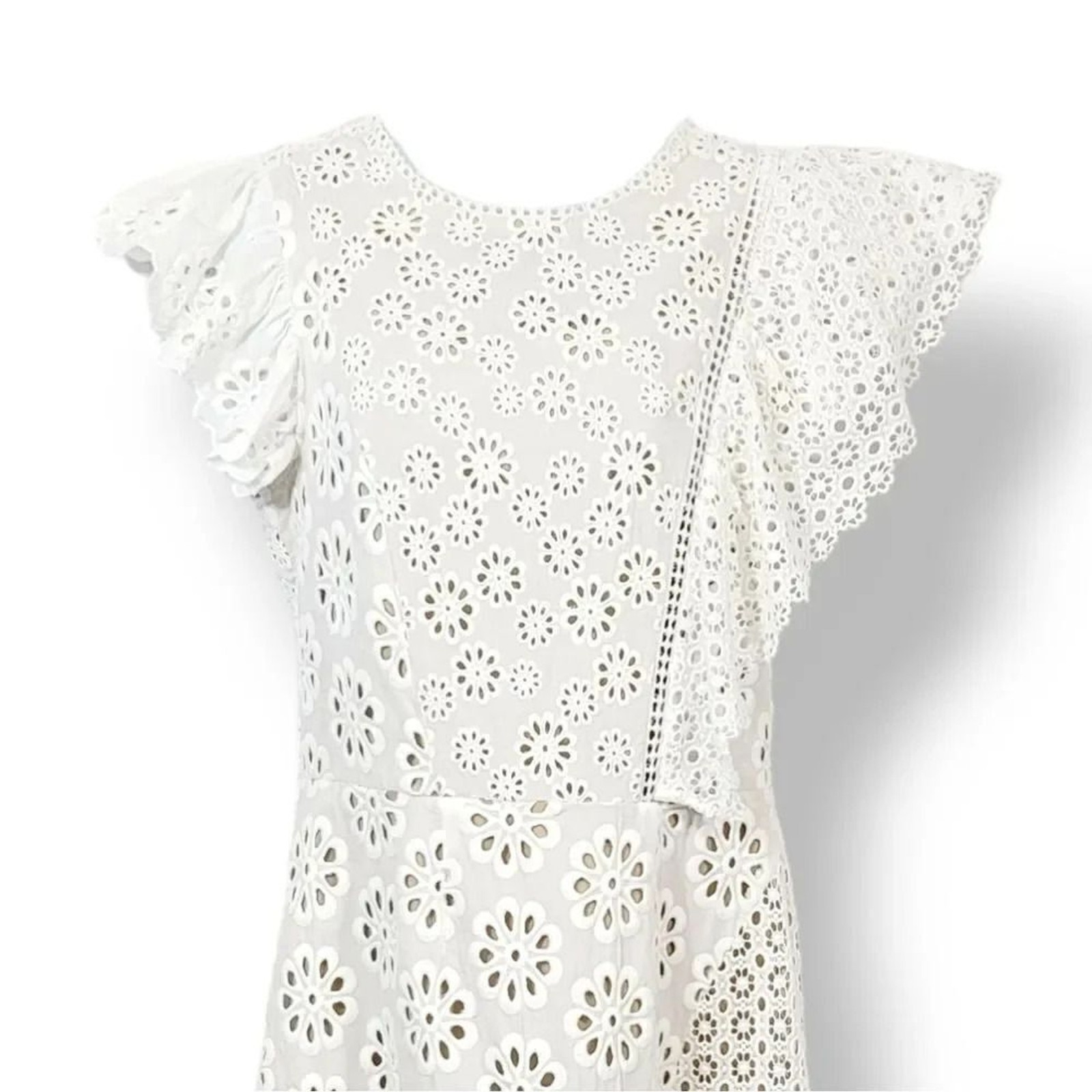 Sea New York Embroidered Eyelet Asymmetrical Lace Up Edie Dress in White Size 10