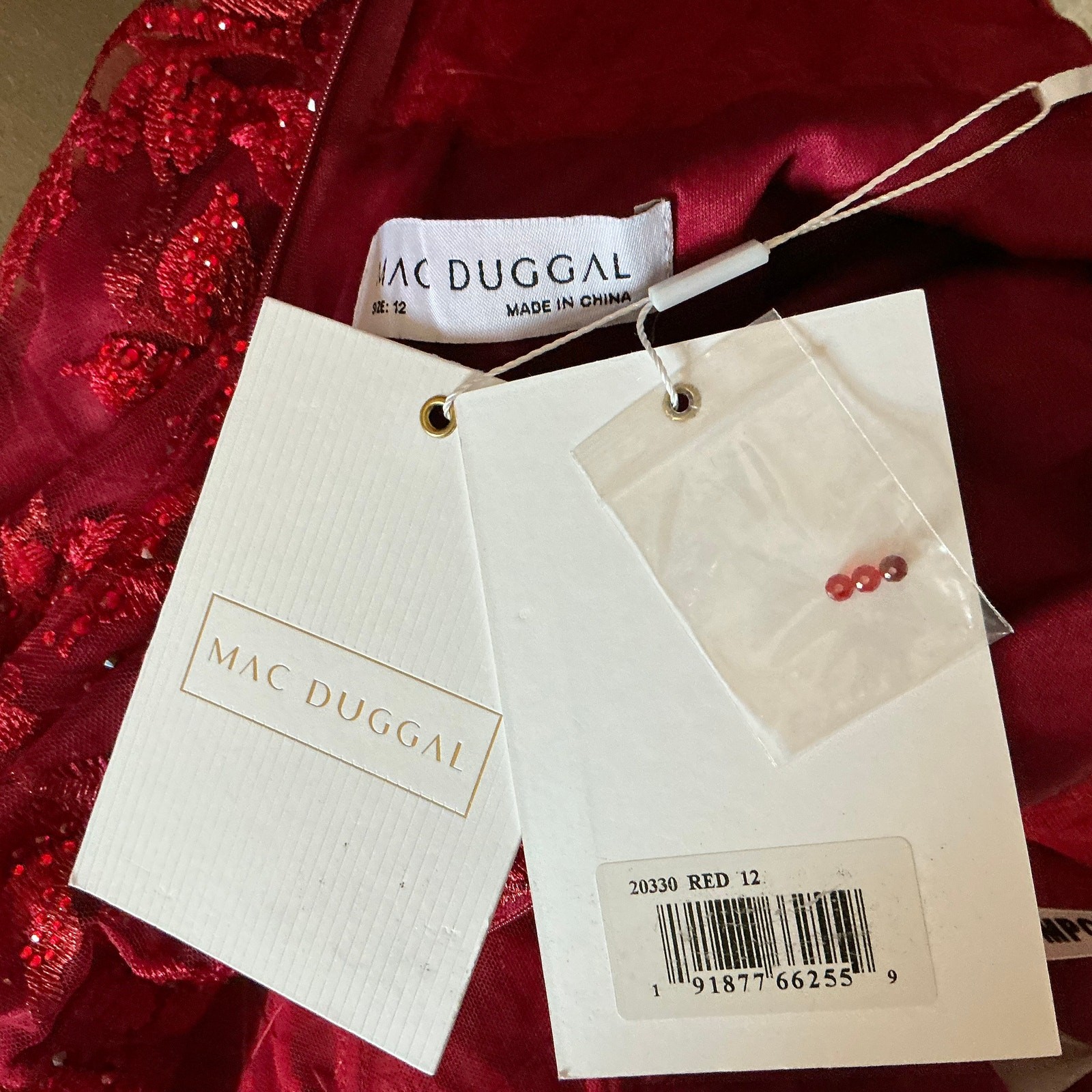 Mac Duggal 20330 Red Evening Gown Beaded Lace Sleeveless Mermaid Dress Size 12