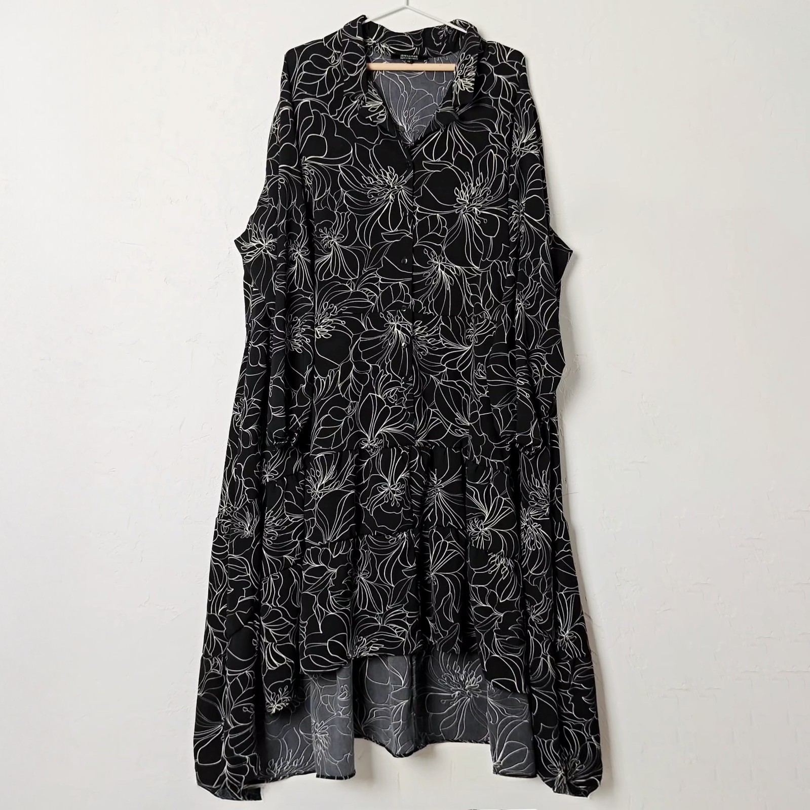 JD Williams Floral Shirt Dress Plus Size 26 Black White Asymmetric High Low