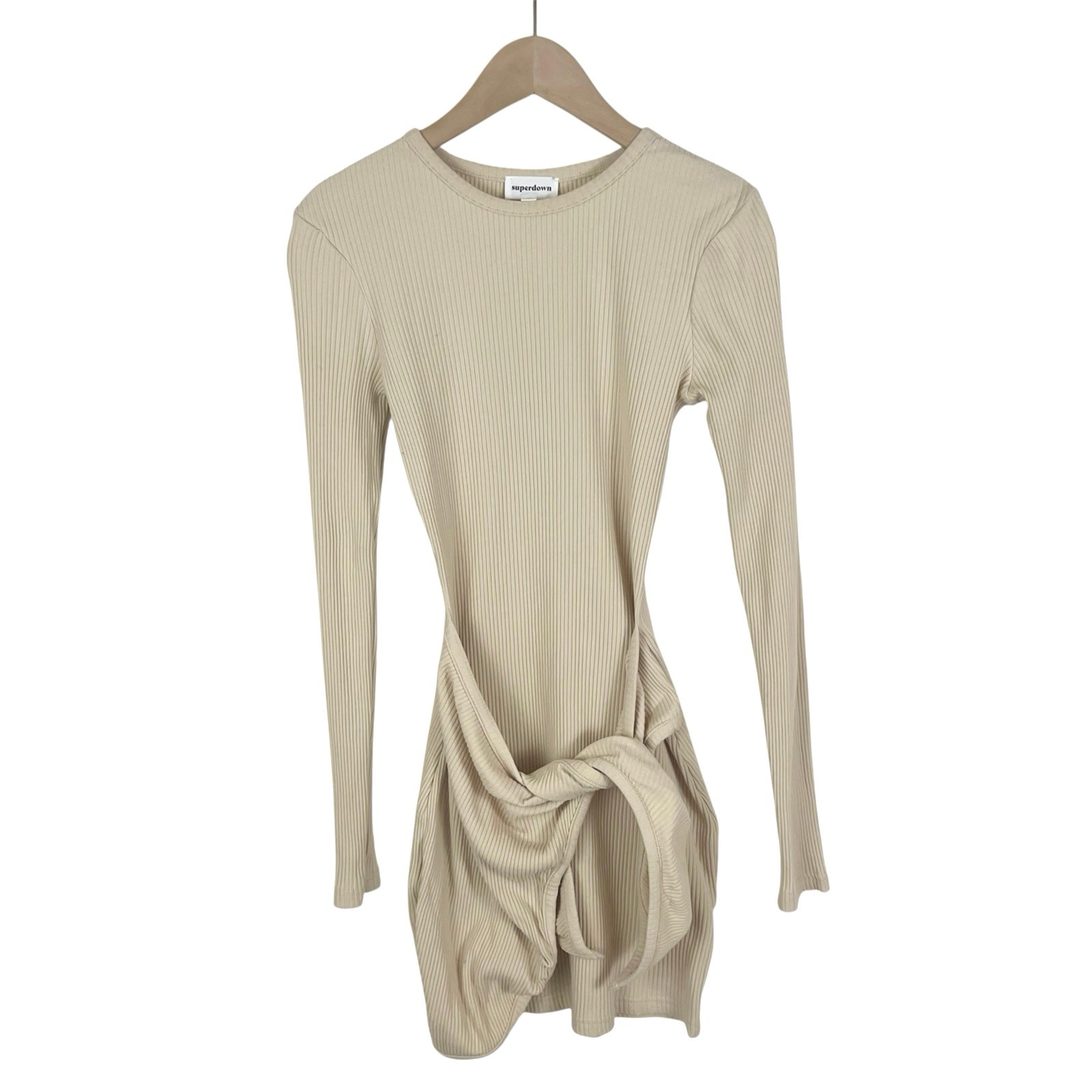 Revolve Superdown Dana Wrap Front Ribbed Mini Dress in Cream Size XXS