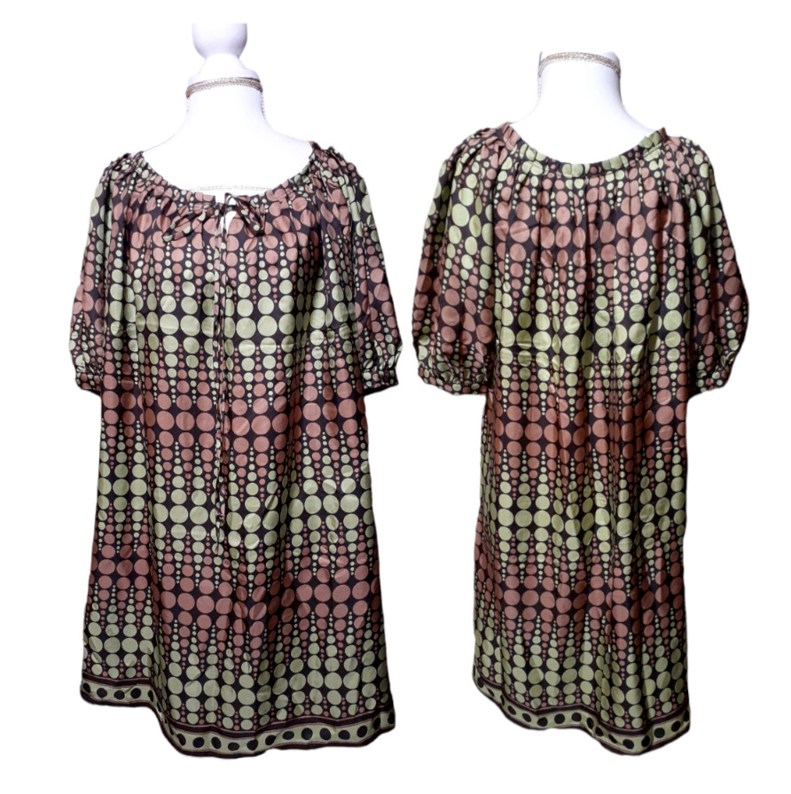 Michael Kors Women’s Tunic Dress Green Brown Polka Dot Balloon Sleeves Small