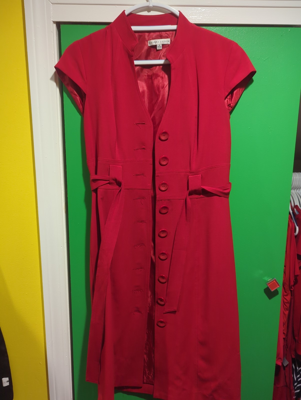 Sandra Darren Women’s Dress Red Work Button Down Size 8