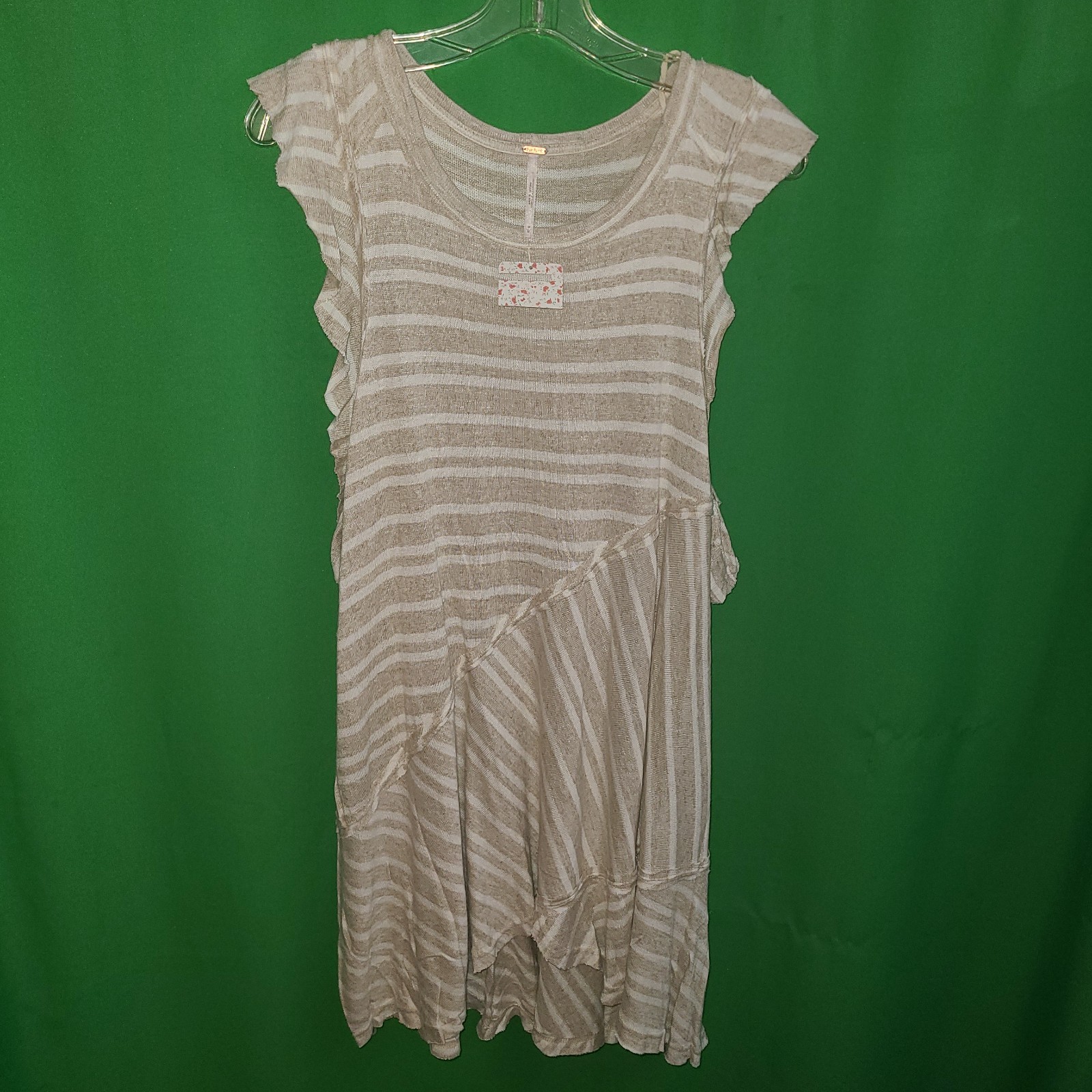 2431) NWOT FREE PEOPLE medium beige knit dress striped at knee new