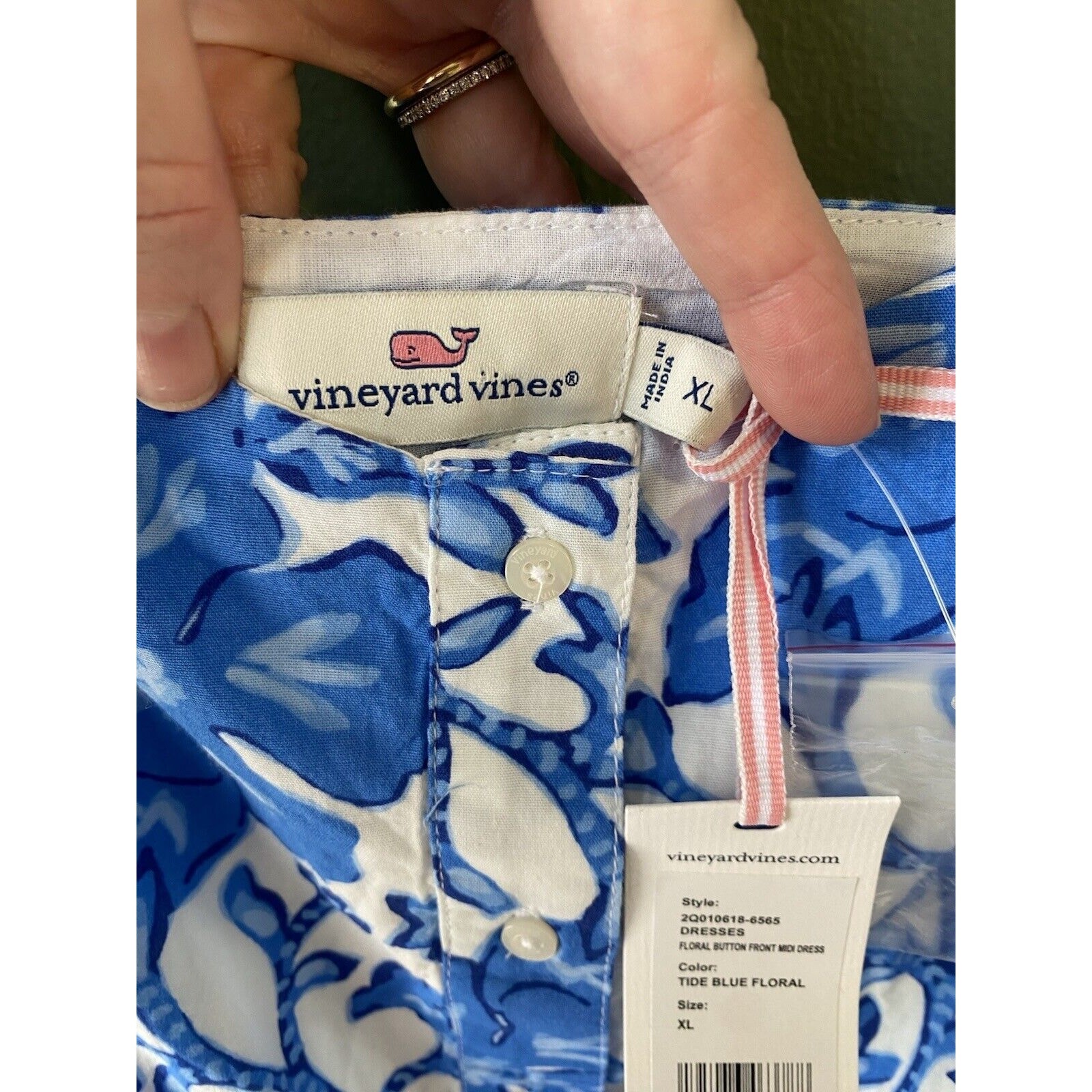 NEW Vineyard Vines Dress Womens XL Blue & White Floral Classic Trad Wife Midi