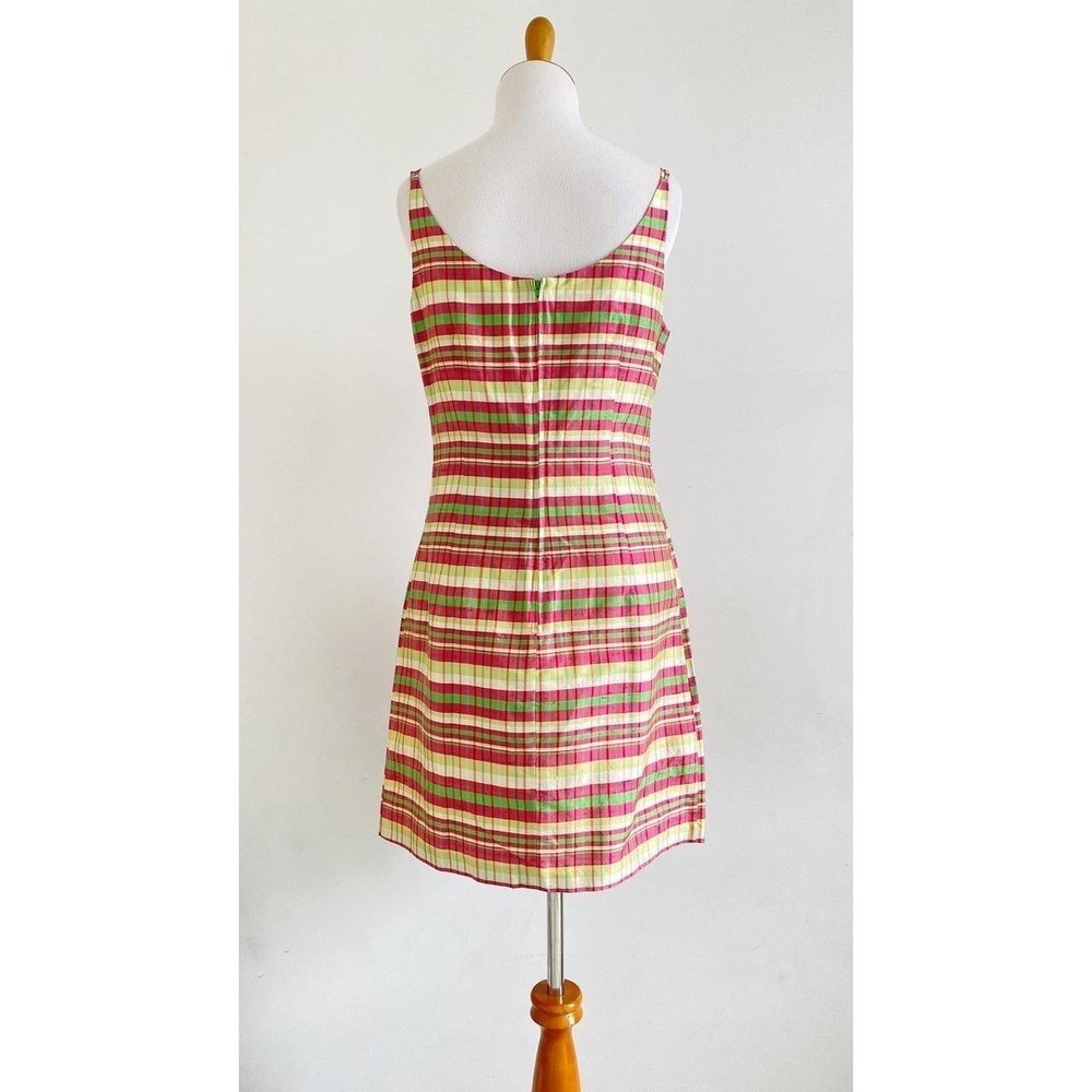 Vintage 90s Y2K Esprit Silk Slip Mini Dress Pastel Madras Plaid Retro Prep NOS