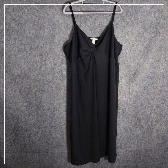 H&M Slip Dress 2XL Black Sleeveless Minimal Chic Casual Lightweight Smocked