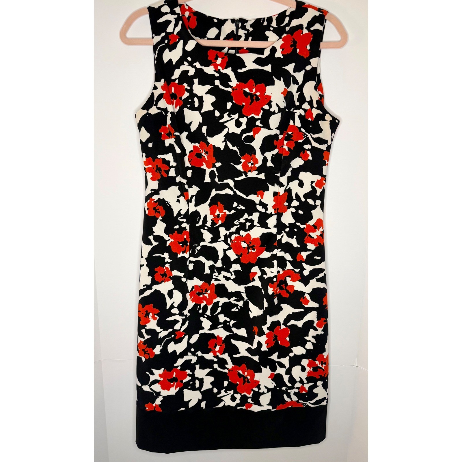 Women Sleeveless Floral Sheath Dress Red Black White Abstract Print