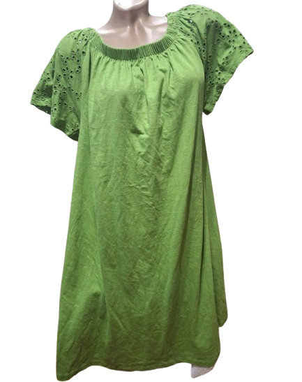 Nutmeg Women Green Cotton Broderie Anglaise Boho Midi Dress Off Shoulder UK 18