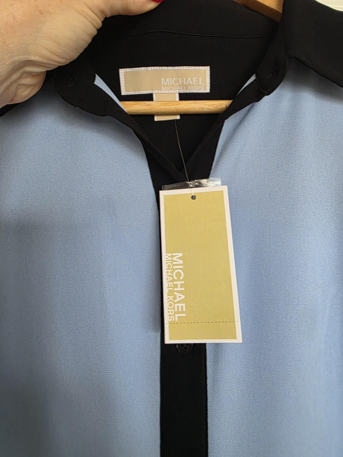 Michael Kors Womens Light Blue Contrast Stripe Pleated Midi Dress (US 6) UK 10