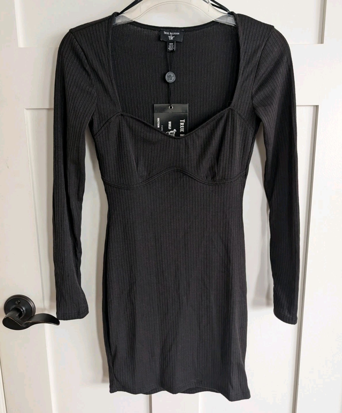 NWT True Religion Womens M Black Rib Corset Dress Bodycon Mini Micro $99NEW Club