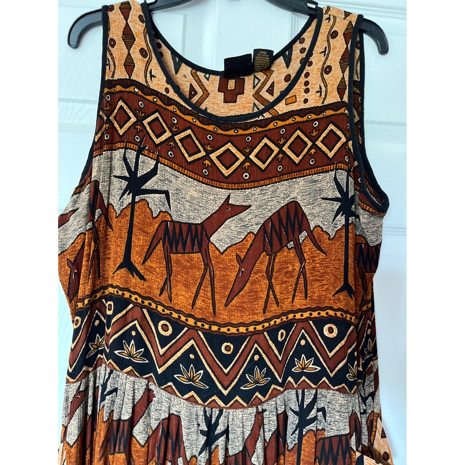 Bila Womens Tribal Print Sleeveless Maxi Dress Orange Brown Rayon Boho Large