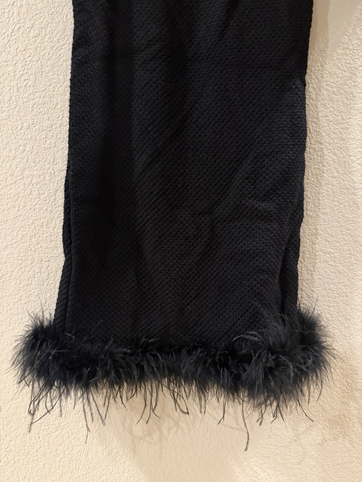 NWT Torn by Ronny Kobo Black Bodycon Long Dress Knit Open Back Feather Trim S