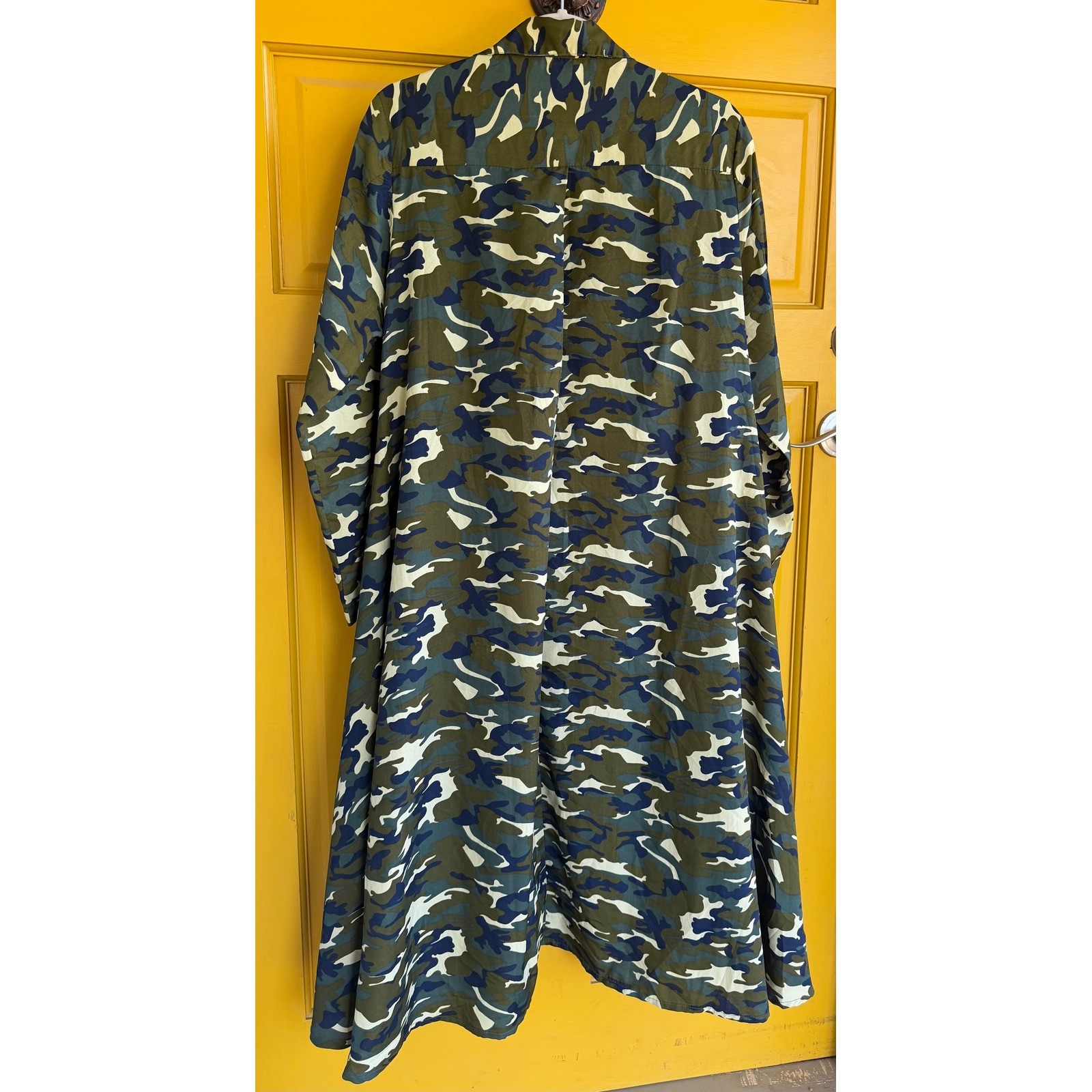 Step In Style Camo Button Down Shirt Dress Longline Tunic Green Blue Large L