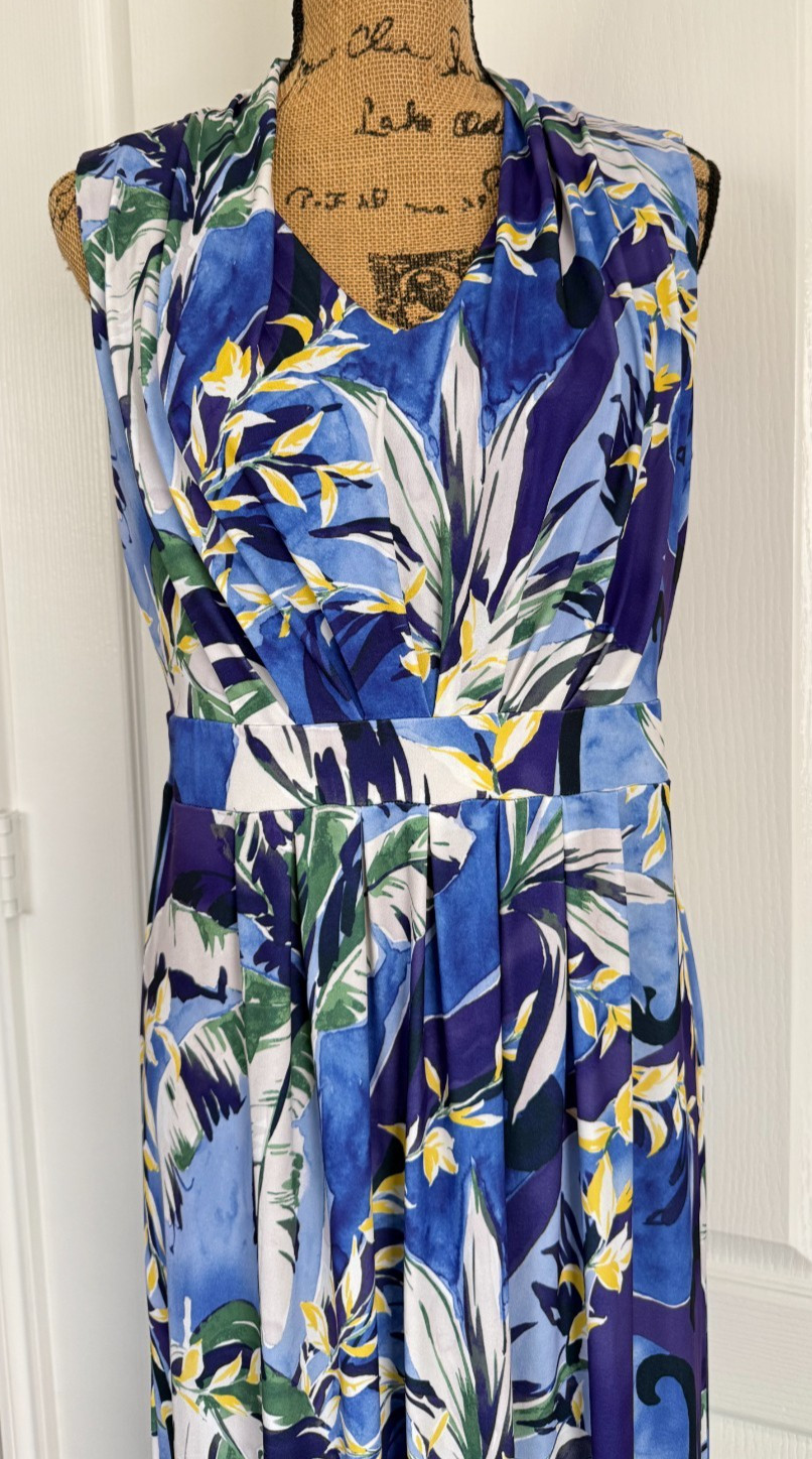 Chico’s Dress Maxi Sleeveless V-Neck Stretch Empire Waist Stretch Hawaiian 1 M 8