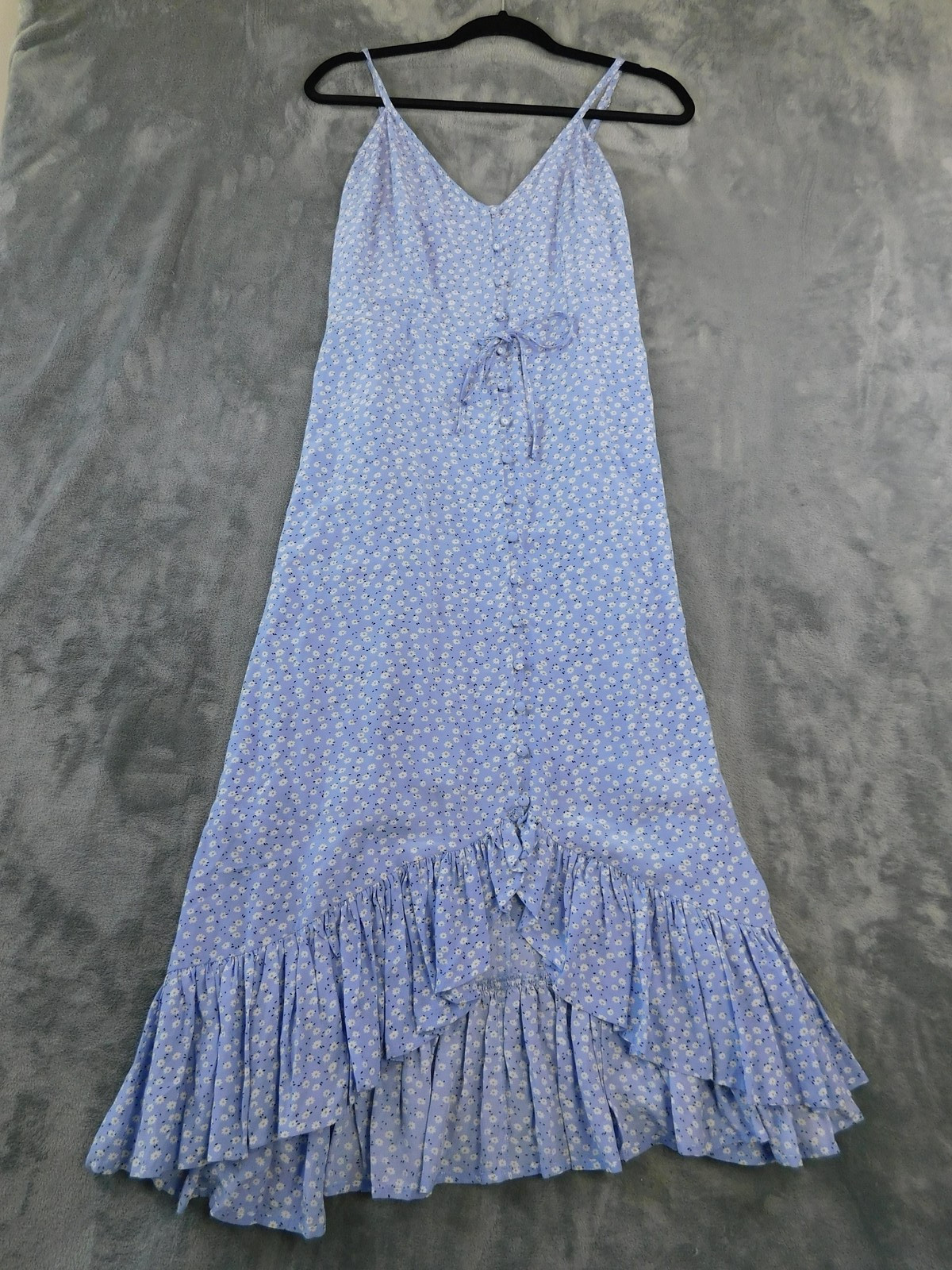 Rails Dress Womens Medium Sky Blue Daisy Frida Ruffle Hem Buttons Floral Midi