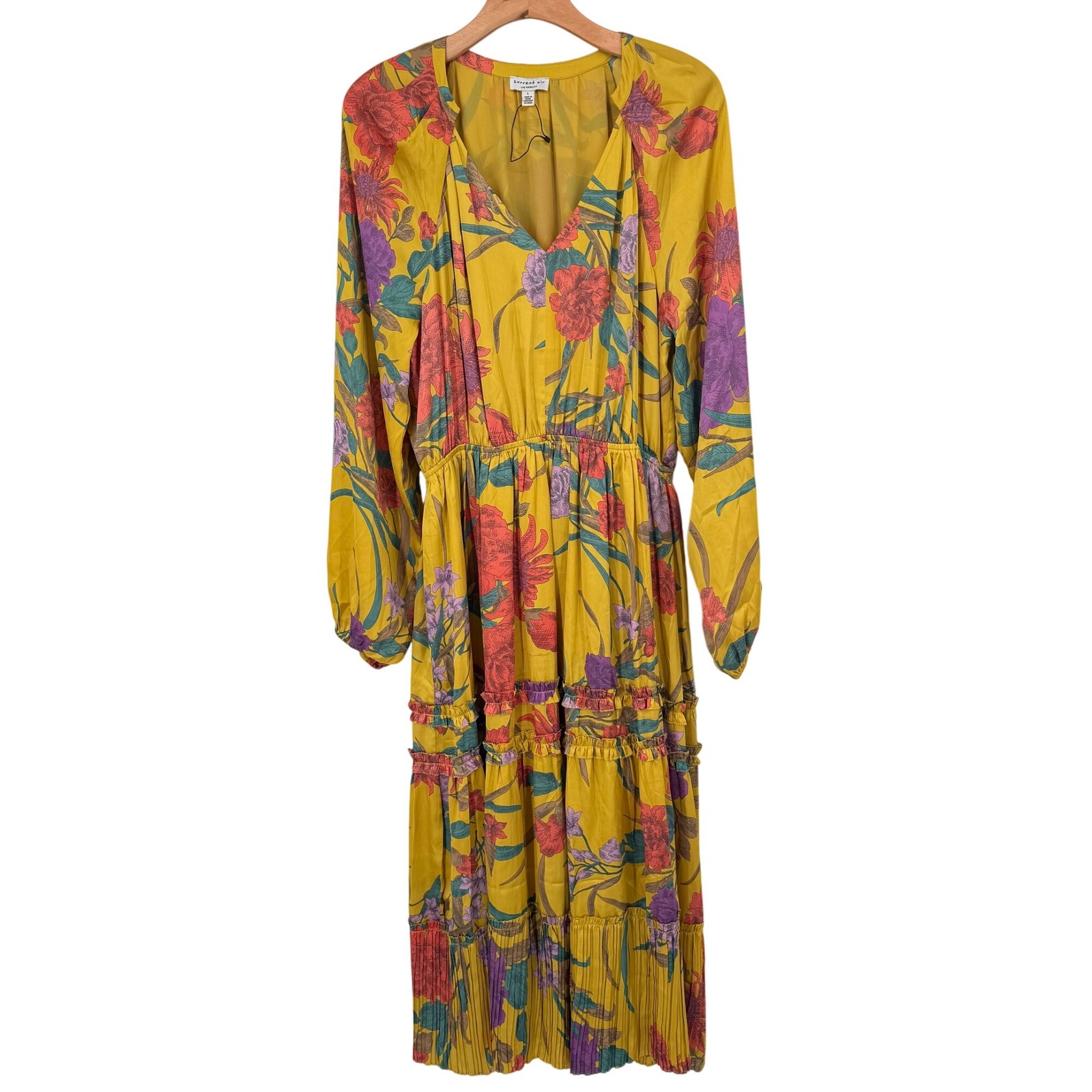 Current Air Marigold Floral Maxi Dress V-Neck womens size large long sleeve new