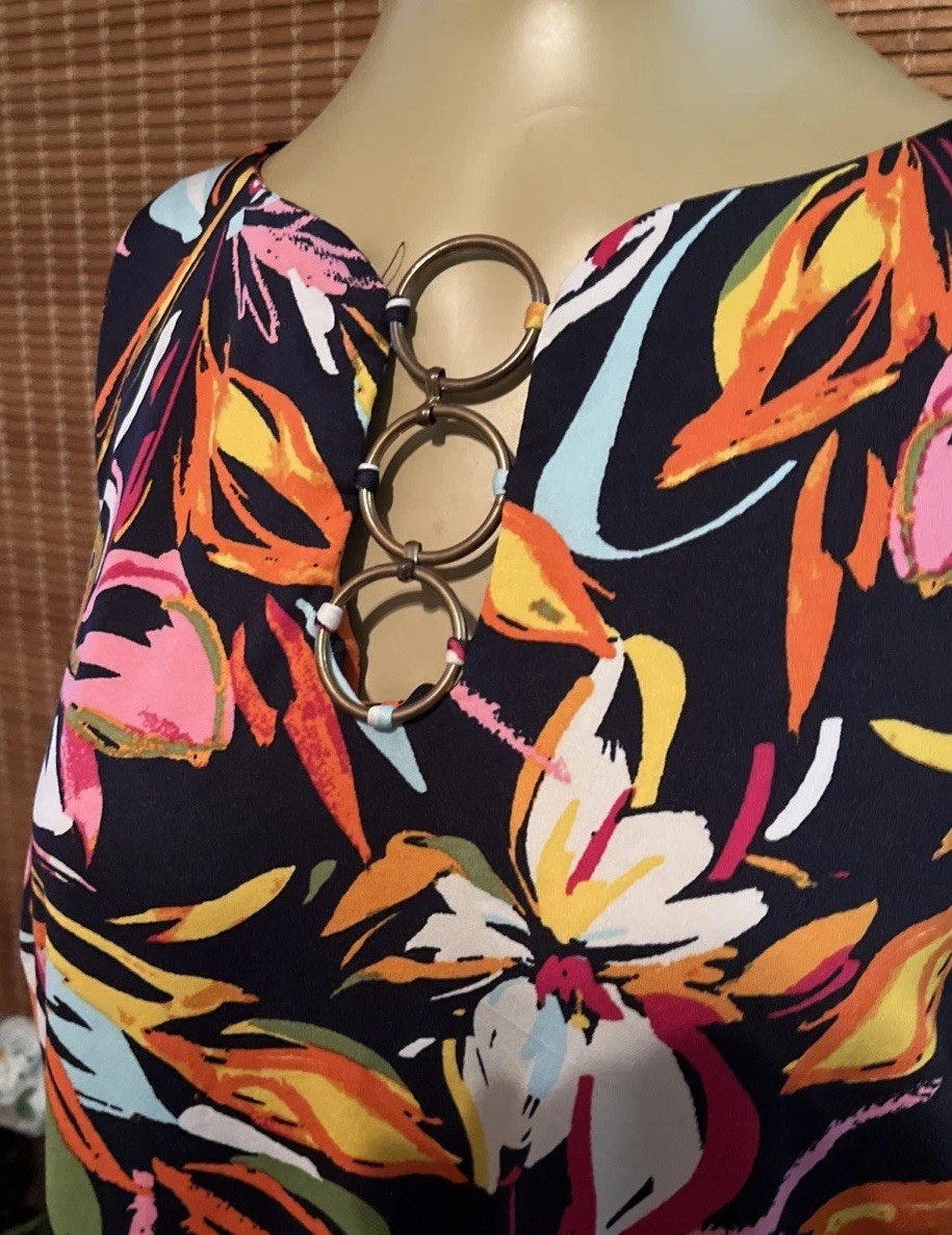 Pullover Floral Multi Color Sleeveless Slip On Silky Summer Dress Size XL
