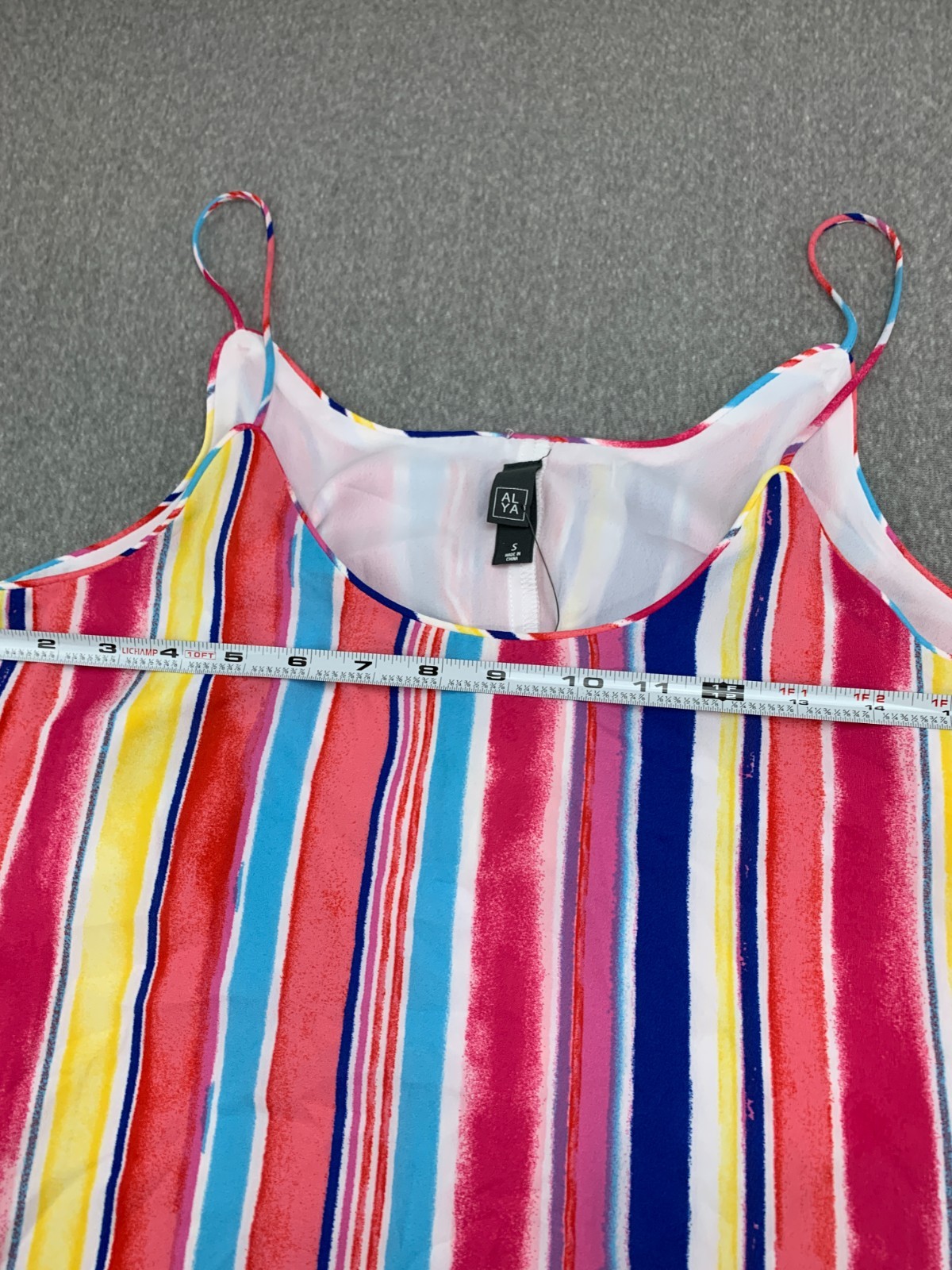 Francesca’s Candy Stripe Slip Dress Womens Small Pink Yellow Blue Tiered Flowy