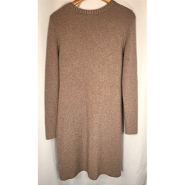 Classic Parisian MEROKEETY Ribbed Knit Sweater Dress Old Money Luxury Beige SM