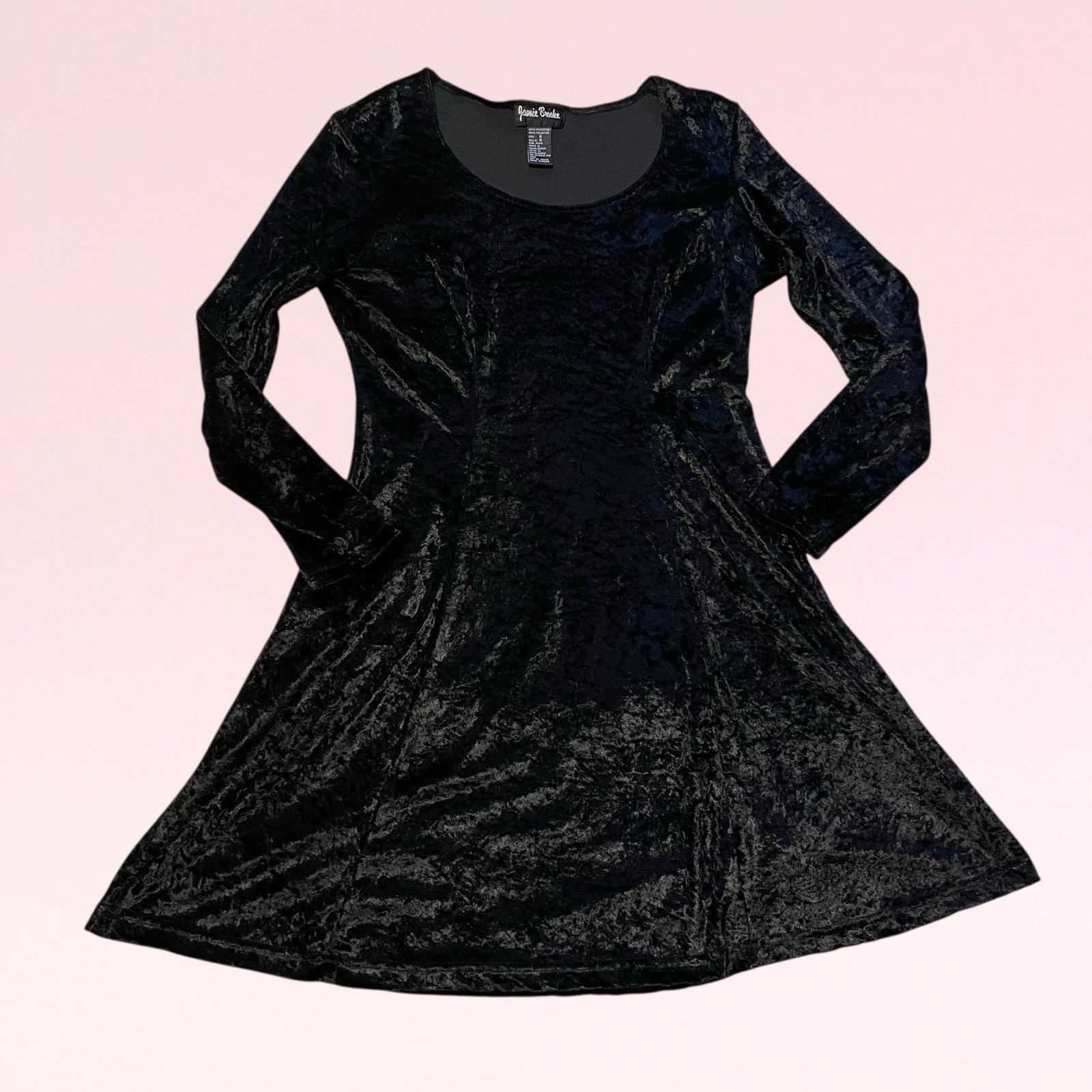 vintage y2k goth witchy black crushed velvet dress 8 dark fairy long-sleeve boho
