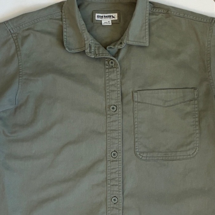 Eddie Bauer Womens Olive Green Cotton Utility Short Sleeve Shirt Dress Medium