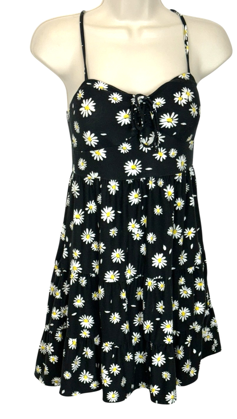 NOBO micro mini dress sz 3/5 dark daisy print stretch Y2K 90’s babydoll fairy.