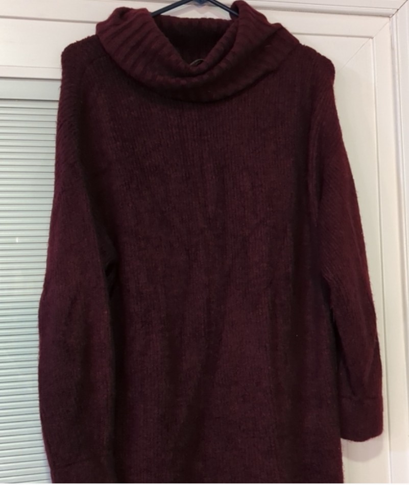 Express Ribbed Cowl Neck Shift Sweater Dress Small GUC Maroon Jewel Tone