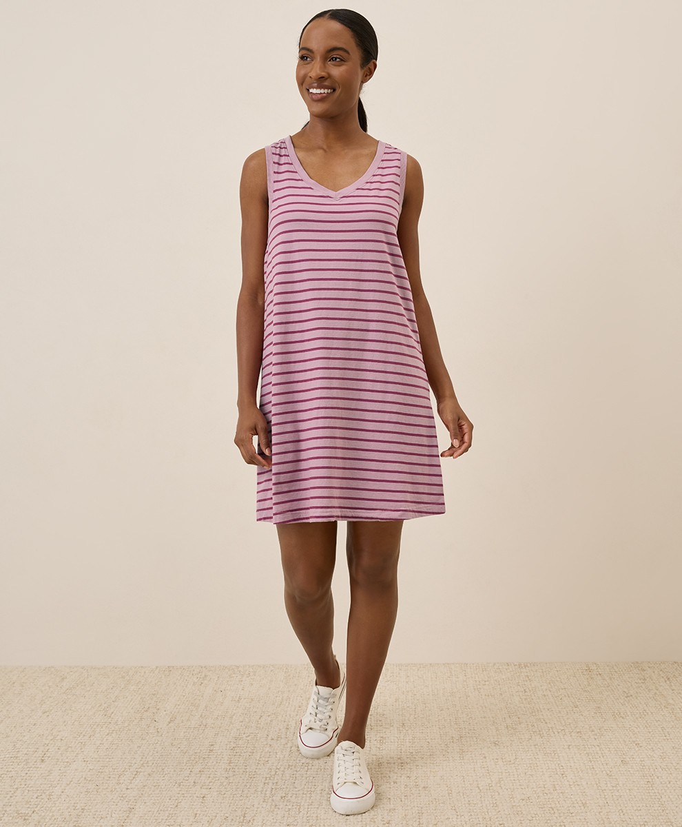 Pact Women’s Softspun A-Line Tank Dress Small Point Reyes Stripe
