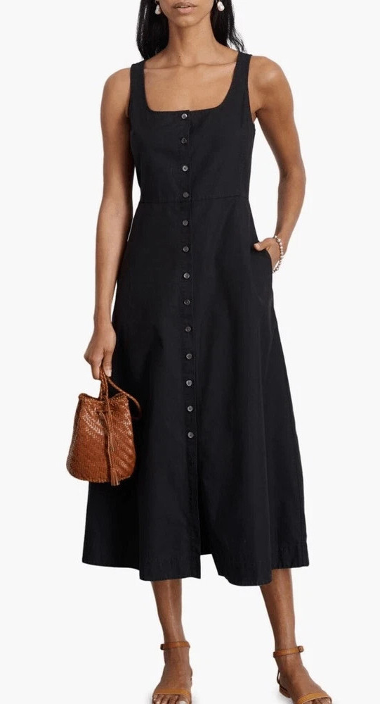 Alex Mill Piper Square Neck Cotton Blend Midi Dress in Rich Black Size L – NWT