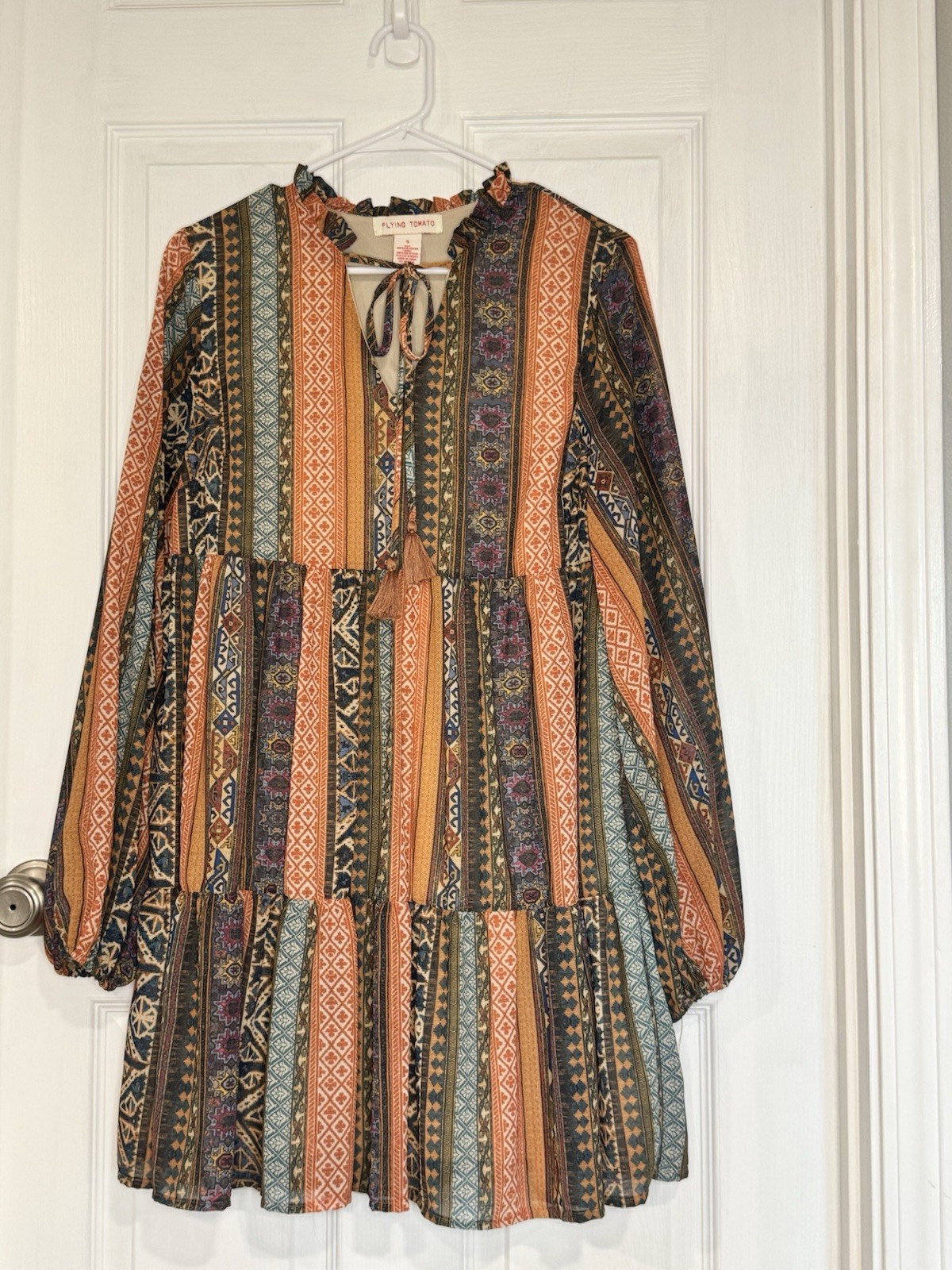 Flying Tomato Fall Printed Tiered Boho Dress