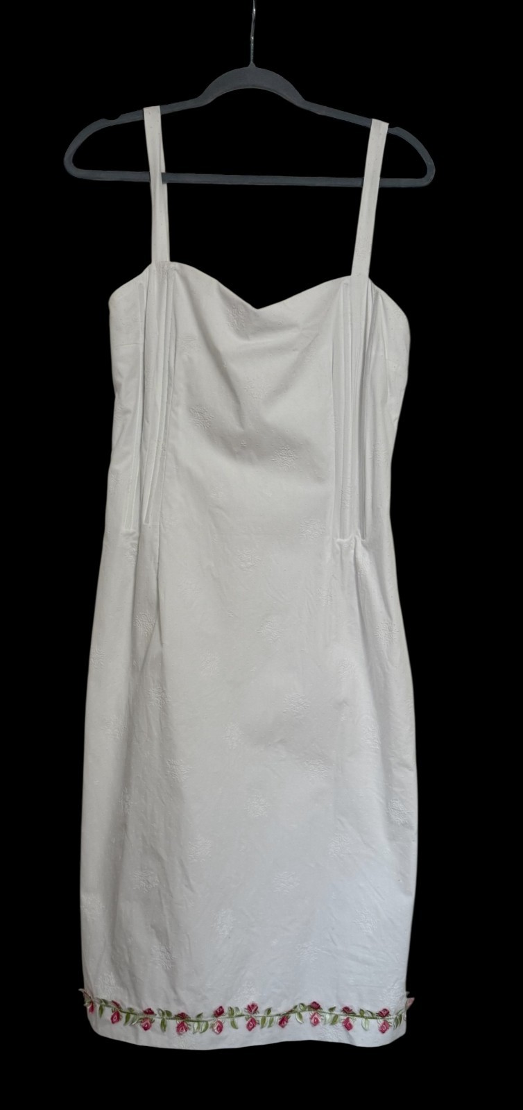 Shoshanna Women Sundress White embossed floral embroidered rose hemline Size 12