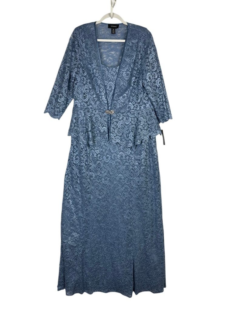 R&M Richards Gown Jacket Set Size 16 Blue Glitter Lace Mother of the Bride