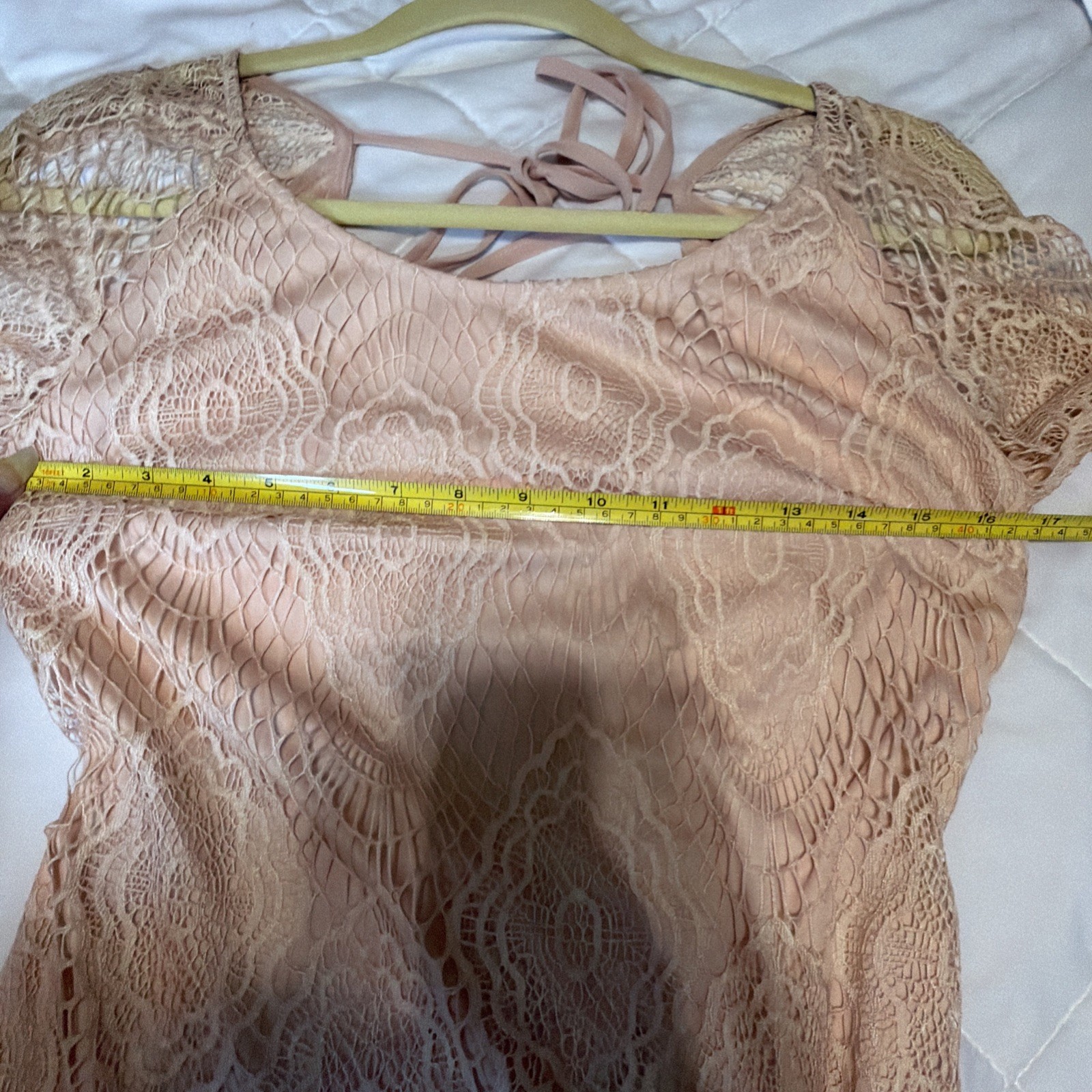 Soieblu Lace Overlay Lined Medium Romantic Boho Dress Beige Nude