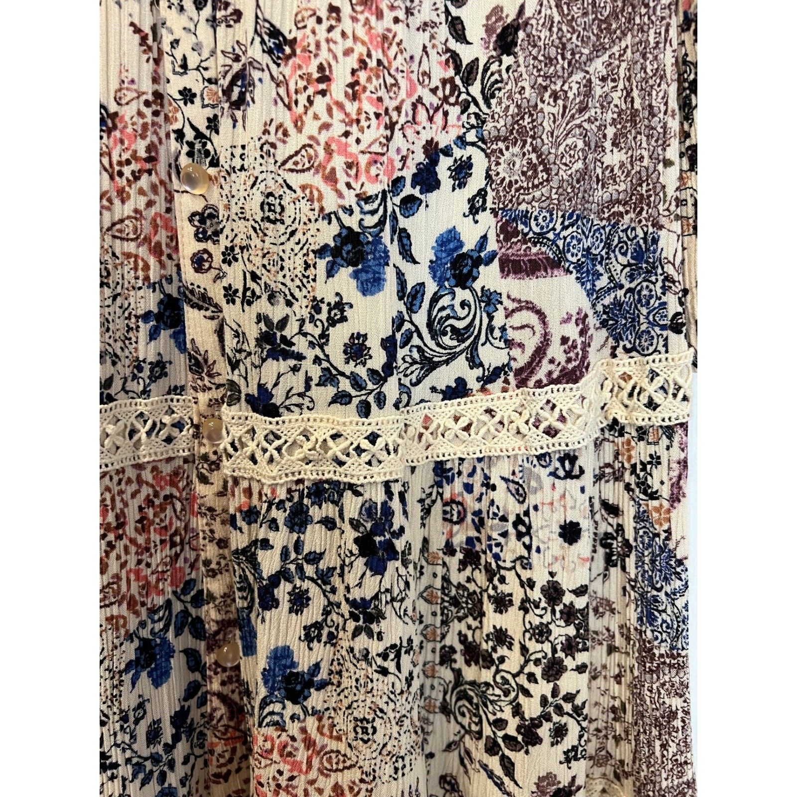Knox Rose Mini Dress Rayon Crinkle Floral Paisley Patchwork Boho Bell Sleeve XS