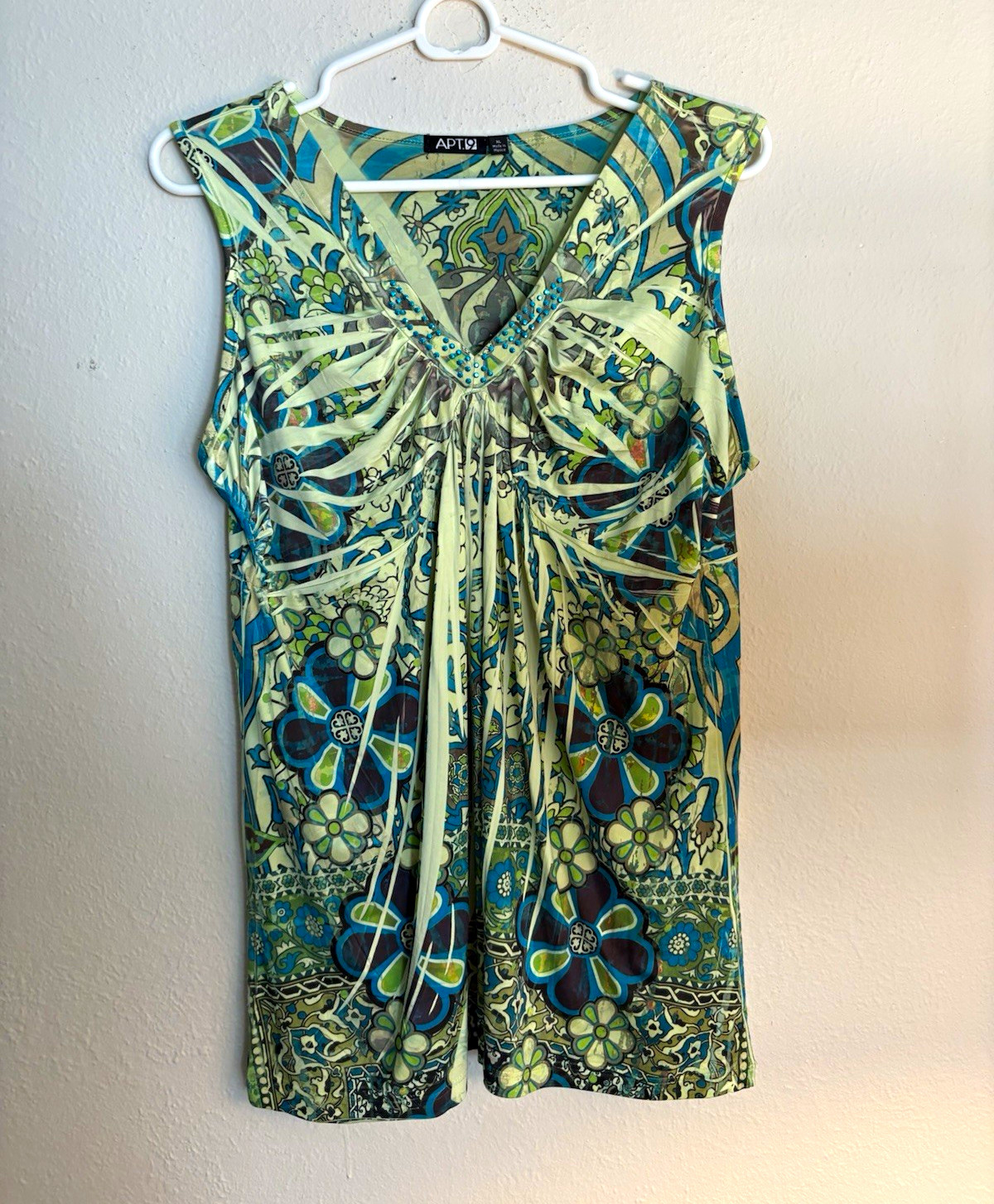 Y2K APT. 9 Floral Rhinestone Babydoll Tank Top Size XL